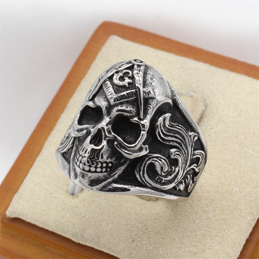 Personalized Retro Freemason Skull Ghost Head Men's Titanium Steel Ring - European American Style