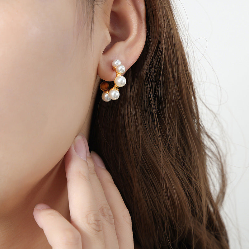 Luxurious Geometric Pearl Inlaid Earrings with Gold Plating