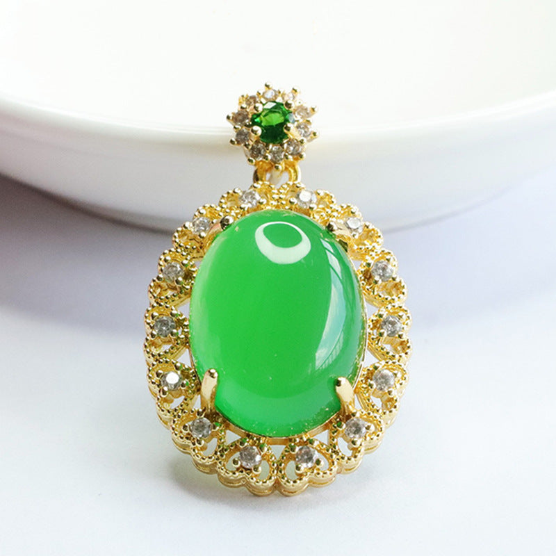 Pigeon Egg Imperial Green Chalcedony Zircon Hollow Pendant