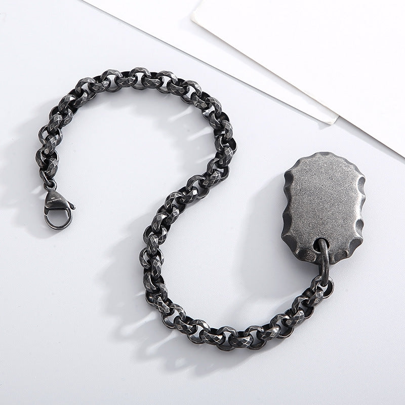 Retro Punk Rhombus O-Chain Men's Bracelet with Wishing Stone in Titanium Steel