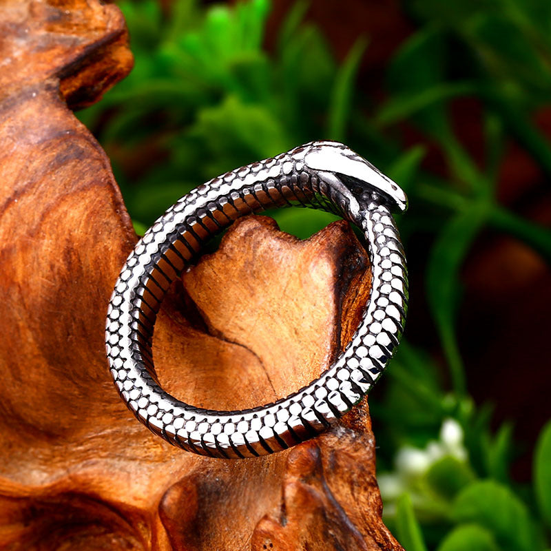 Men's Retro Rattlesnake Ring in Titanium Steel - European and American Inspired Jewelry