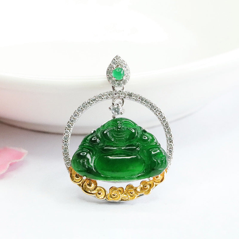 Silver jade buddha necklace online