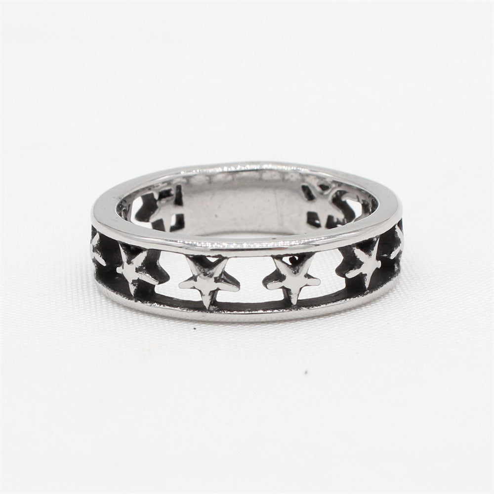 Personalized Retro Hollow Five Star Titanium Steel Ring for Men