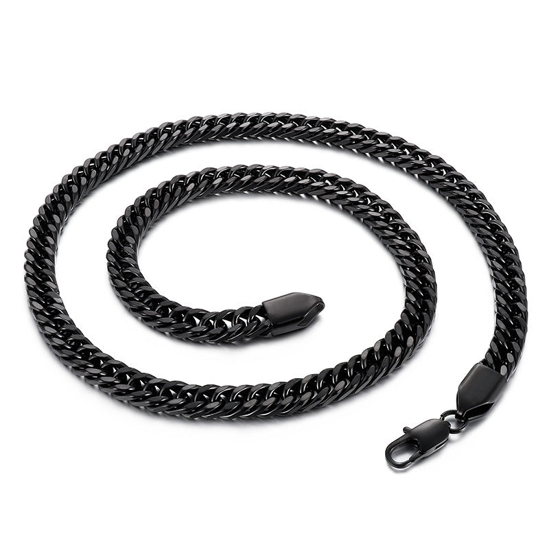 Stylish Personalized Titanium Steel Men's Bracelet and Necklace with Double-Woven Cuban Chain Design