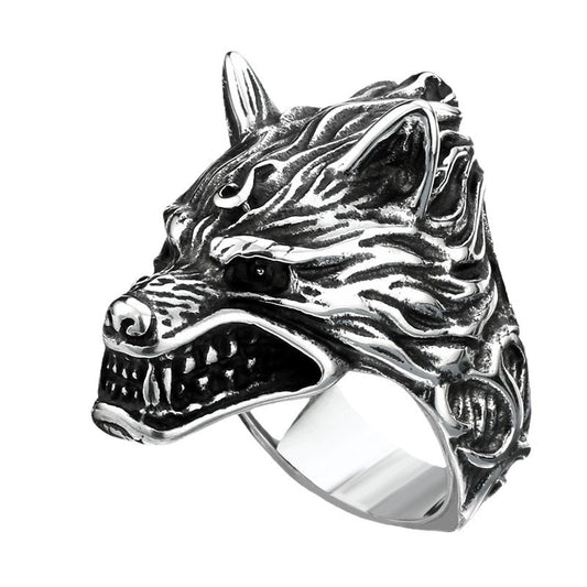 Nordic Viking Wolf Head Ring for Men - Stainless Steel Cross-Border Jewelry