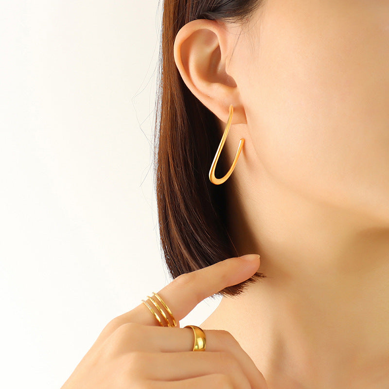 Vintage Gold Plated C-shaped Earrings with Exaggerated Circle Design - Wholesale Jewelry