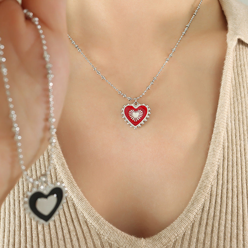 Luxurious Double-Sided Red Spade Heart Necklace with Cross-Border Charm