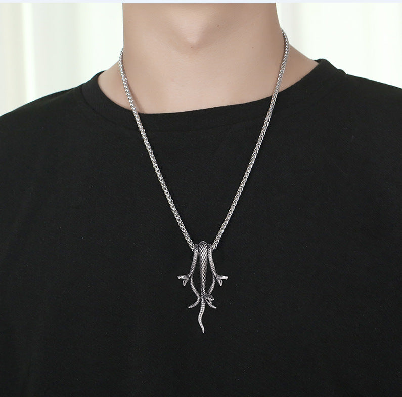 Titanium Steel Mamba Snake Pendant Necklace for Men - Edgy Retro Style