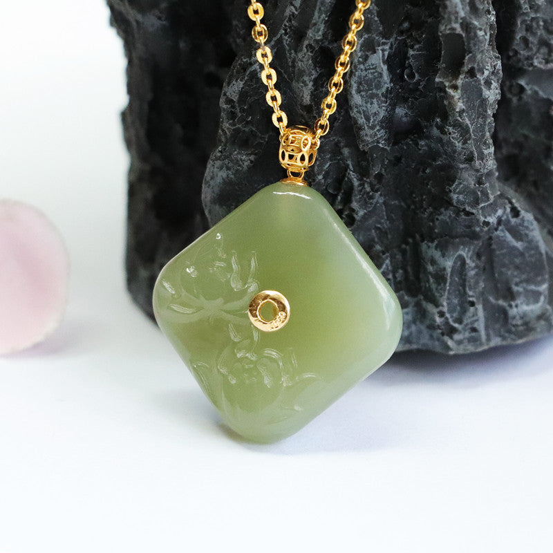 Jade Blossom Sterling Silver Necklace with Hotan Jade Pendant