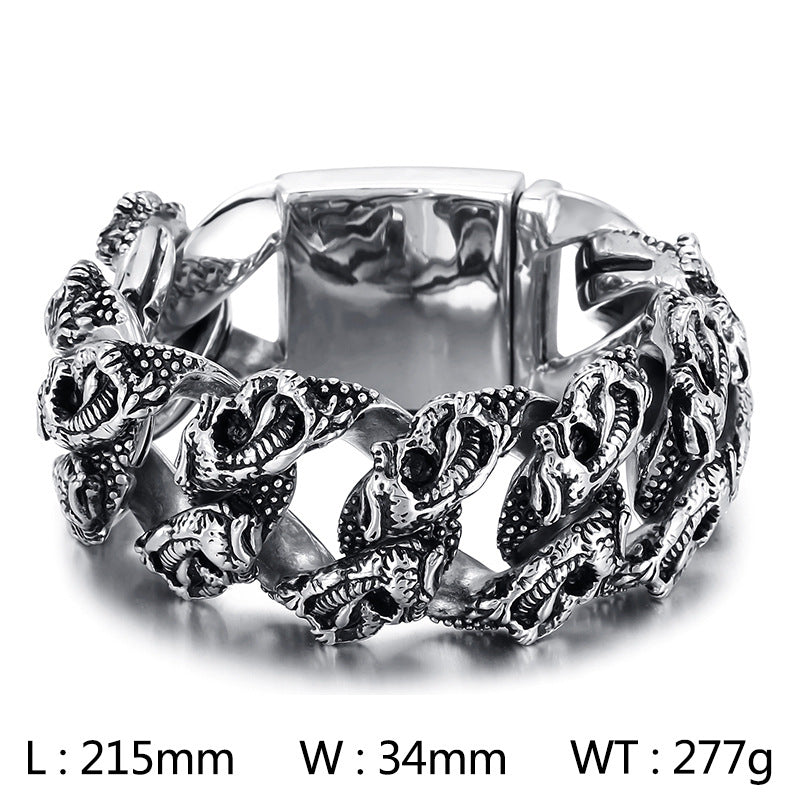 Punk-Inspired Stainless Steel Skull Bracelet for Men with Creative Titanium Finish