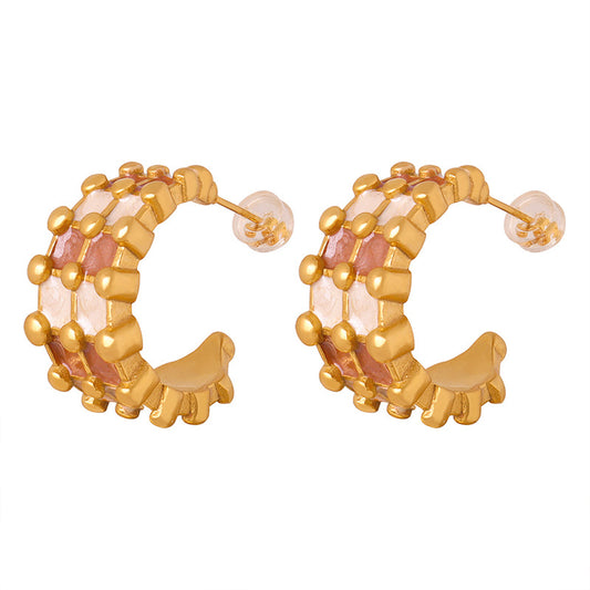 Luxurious Colored Glaze Geometric Earrings in Gold-plated Titanium Steel