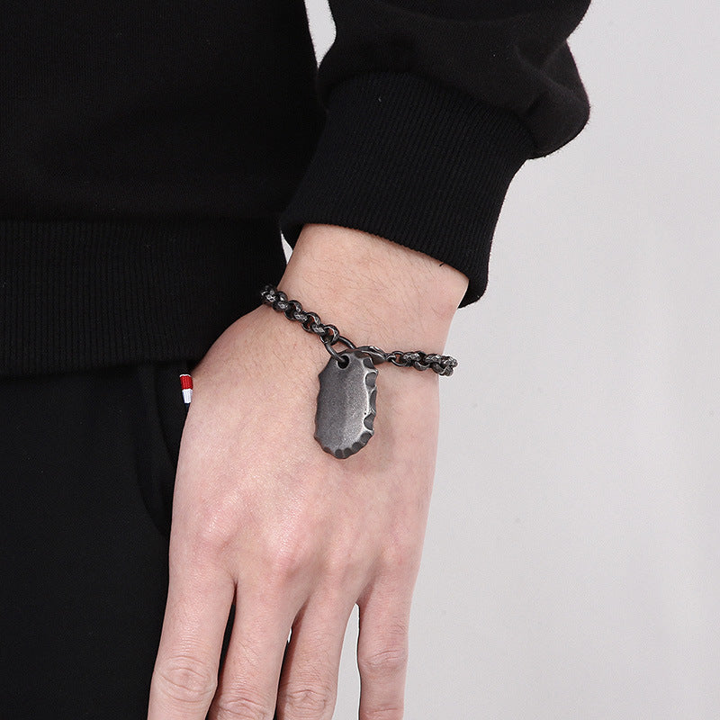 Retro Punk Rhombus O-Chain Men's Bracelet with Wishing Stone in Titanium Steel