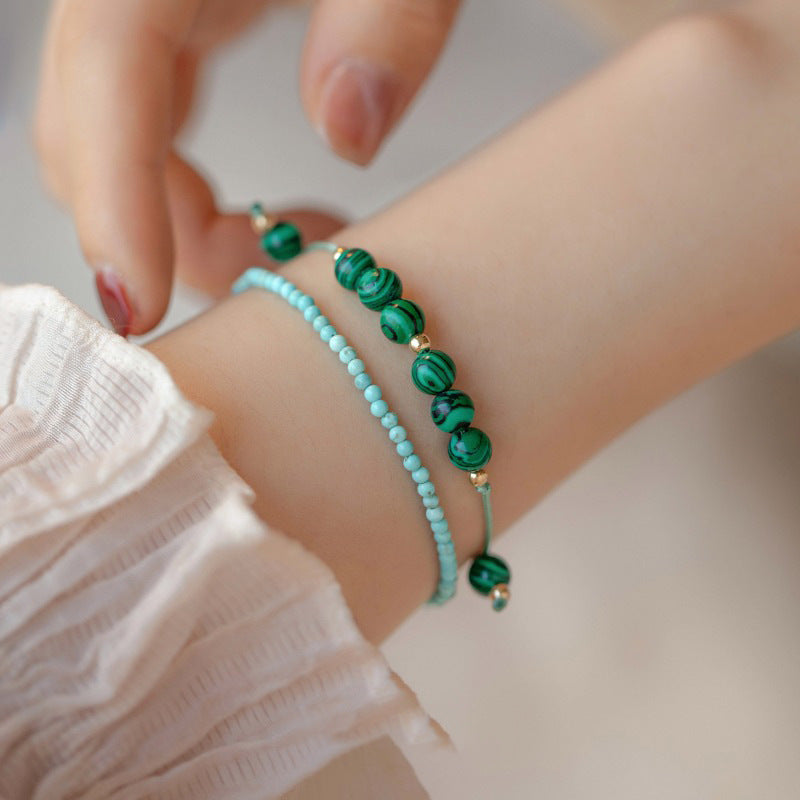 Fortune's Favor: Sterling Silver Bracelet with Turquoise and Malachite Beads