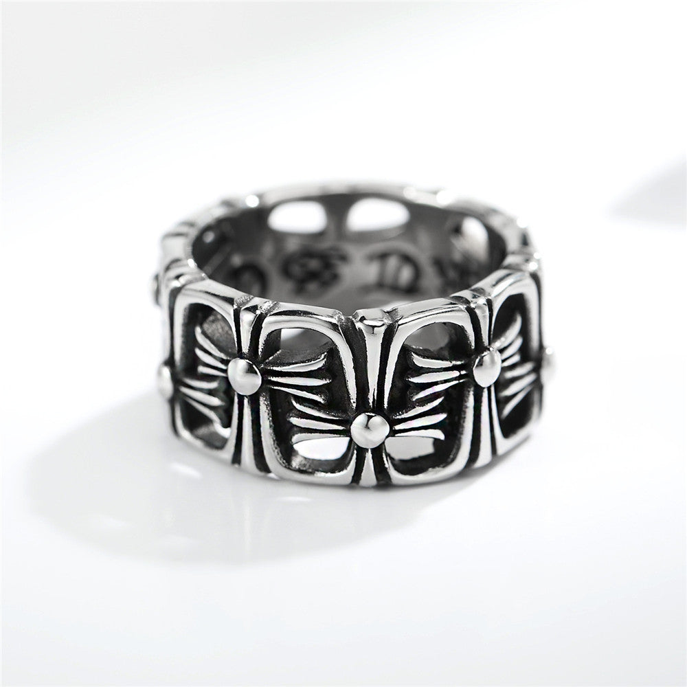 Forward Reverse Connected Cross Flower Titanium Steel Ring for Men