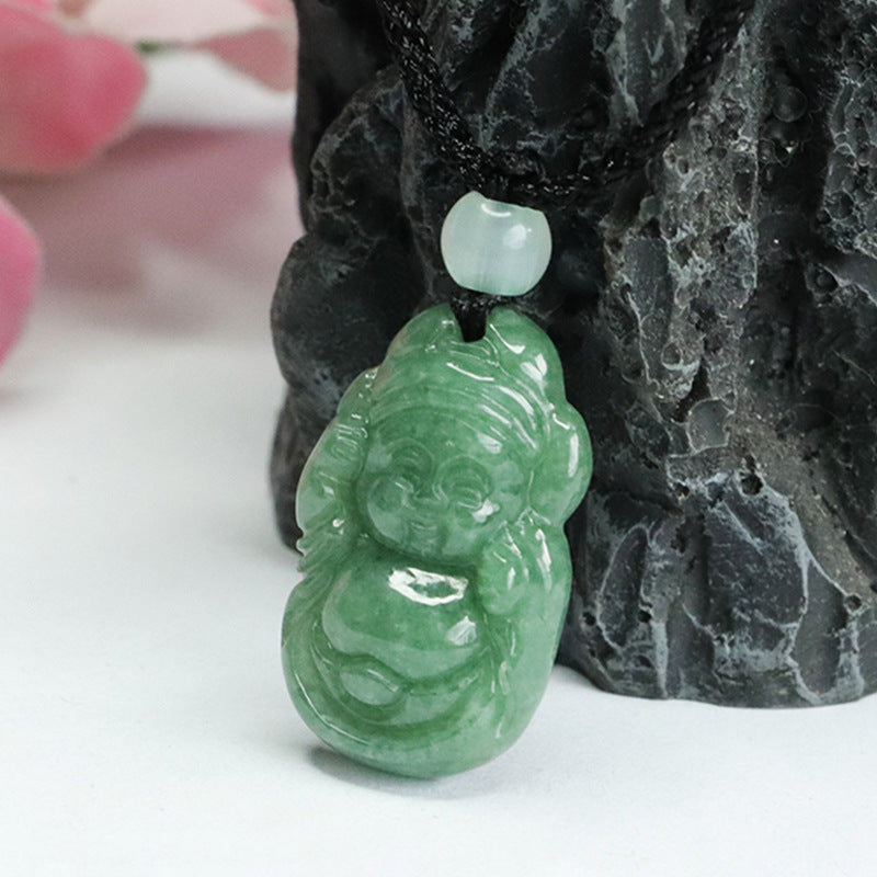 Jade Little God of Wealth Pendant with Sterling Silver Material