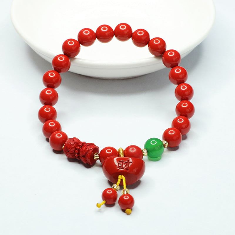 Red Sand Lotus Bracelet with Sterling Silver and Cinnabar Stone