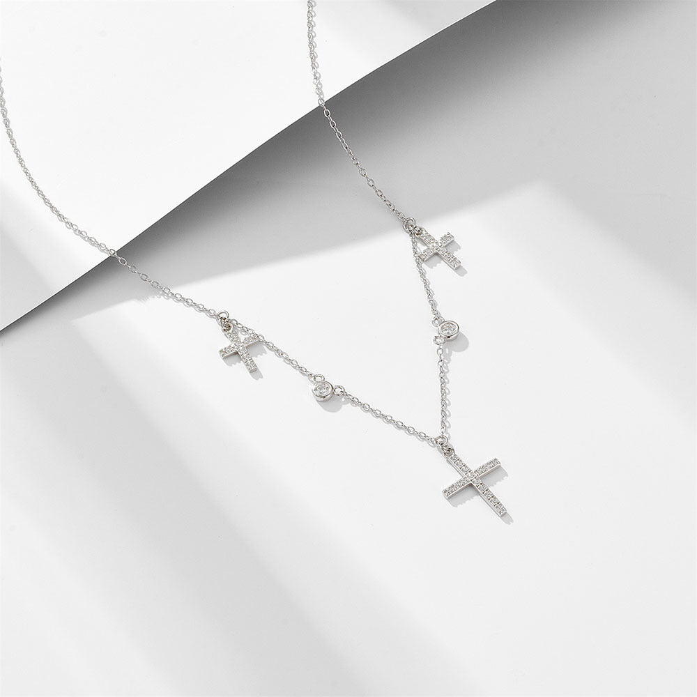 Cross Zircon Silver Necklace