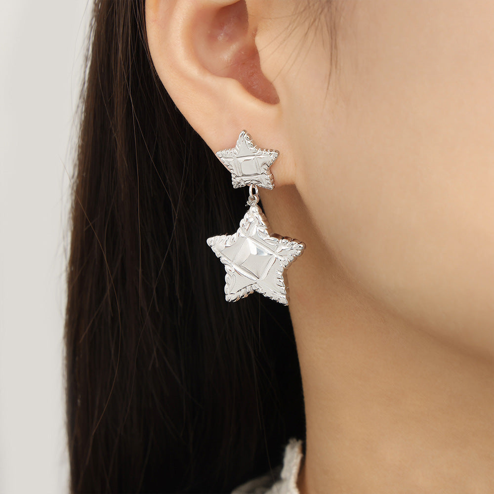 Joker Style Titanium Gold-Plated Star Earrings - Geometric Design for Women