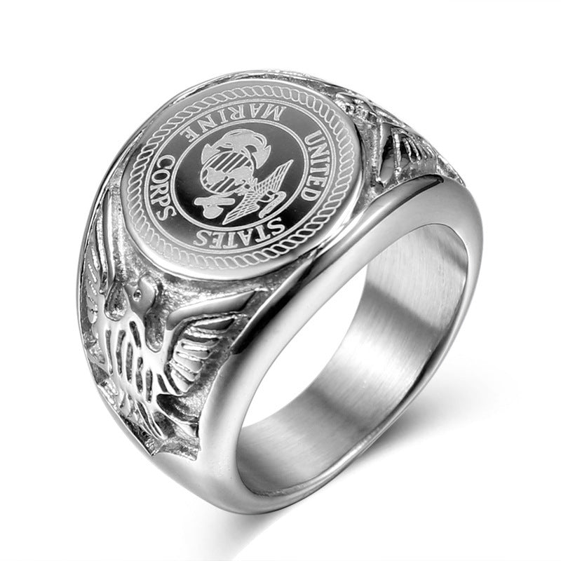 Titanium Steel Marine Corps Ring with Golden Eagle Emblem for Men