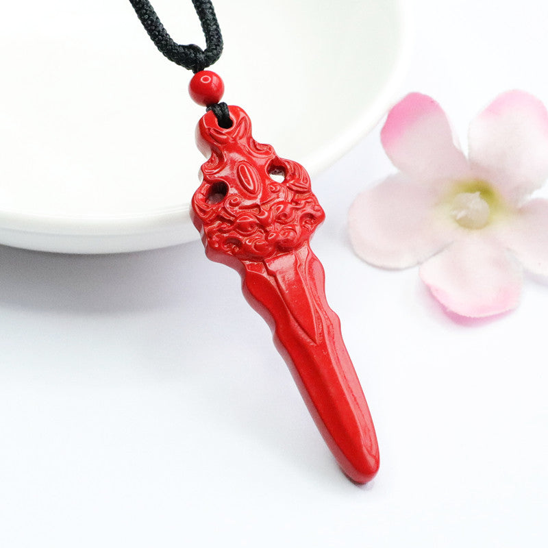 Vajra Peach Sword Pendant crafted with Red Sand Cinnabar