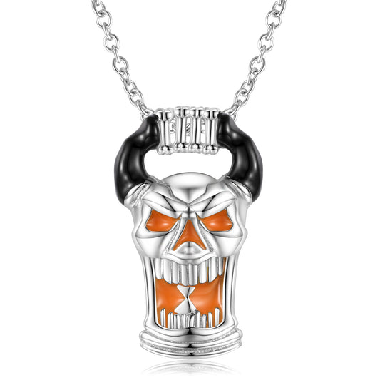 Halloween Skull Bull Horn Pendant Silver Necklace