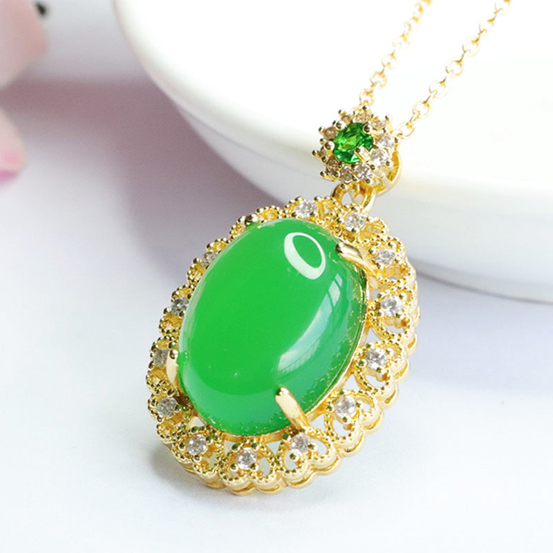 Pigeon Egg Imperial Green Chalcedony Zircon Hollow Pendant