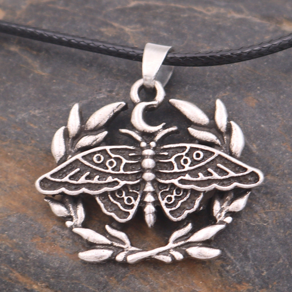 Mini Moon and Death Moth Necklace - European and American Style Men's Pendant