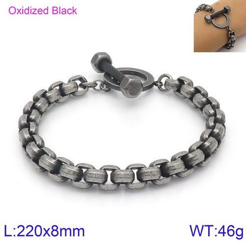 Vintage-inspired Dual-Chain Engraved Barbell Titanium Steel Men's Bracelet