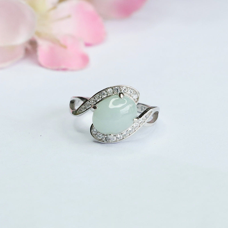 Sterling Silver Oval Jade Twist Arm Ring