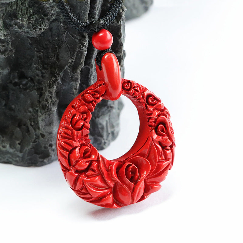 Red Sand Flower Sterling Silver Pendant with Cinnabar Stone