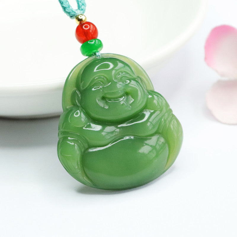 Buddha Necklace with Russian Green Jade Pendant