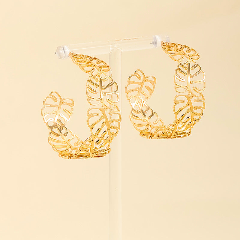 European Charm Hollow Leaf Earrings - Planderful Vienna Verve Collection