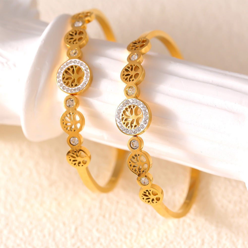 Zircon-Embellished Tree of Life Gold-Plated Bracelet By Planderful