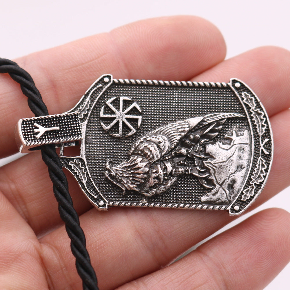 Viking Eagle Rune Metal Pendant Necklace - Norse Legacy Collection