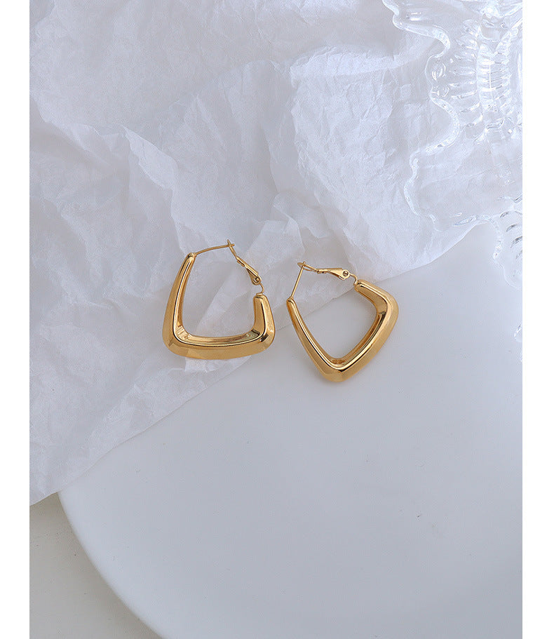 Geometric Triangle Spring Earrings in 18k Gold Plated Titanium Steel