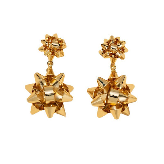 Exaggerated Metal Flower Chain Earrings - Vienna Verve Collection