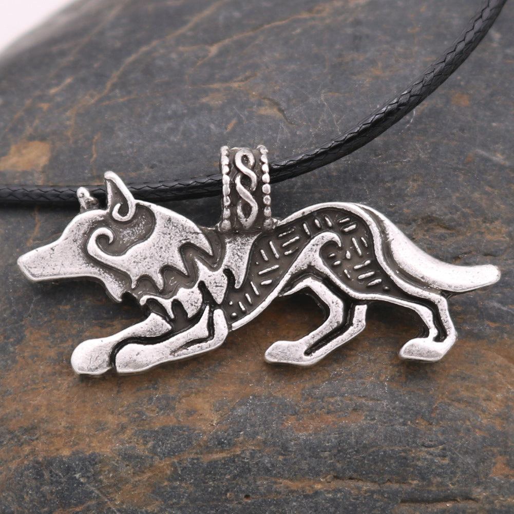 Viking Wolf Metal Necklace with Nordic Tassel Detail for Men