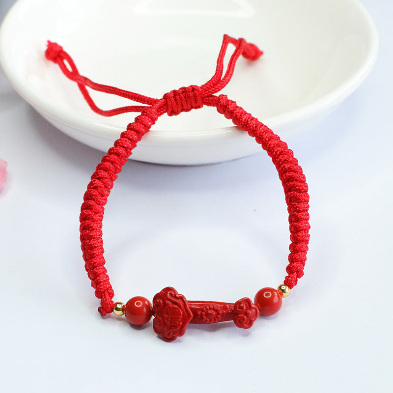 Red Cinnabar Stone Hand Rope Bracelet