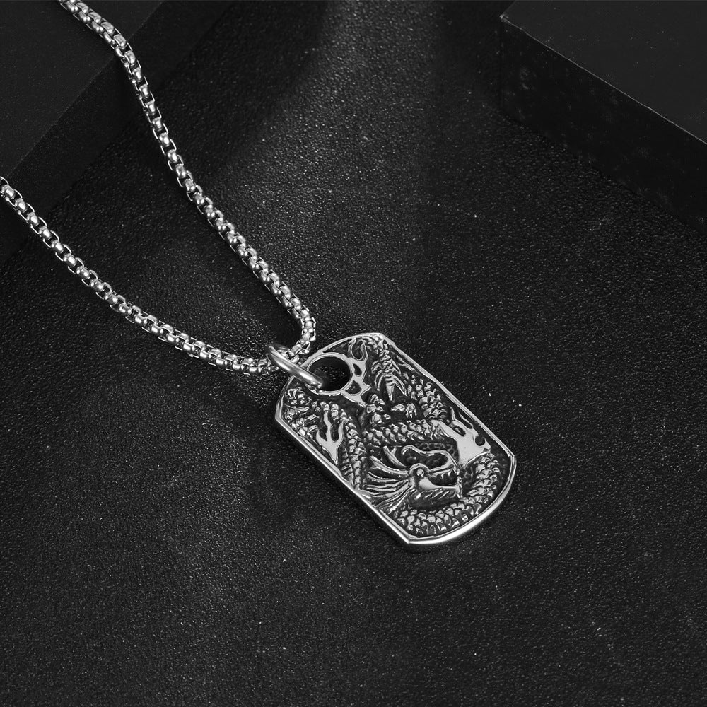 Customizable Retro Zodiac Dragon Men's Titanium Steel Pendant Necklace