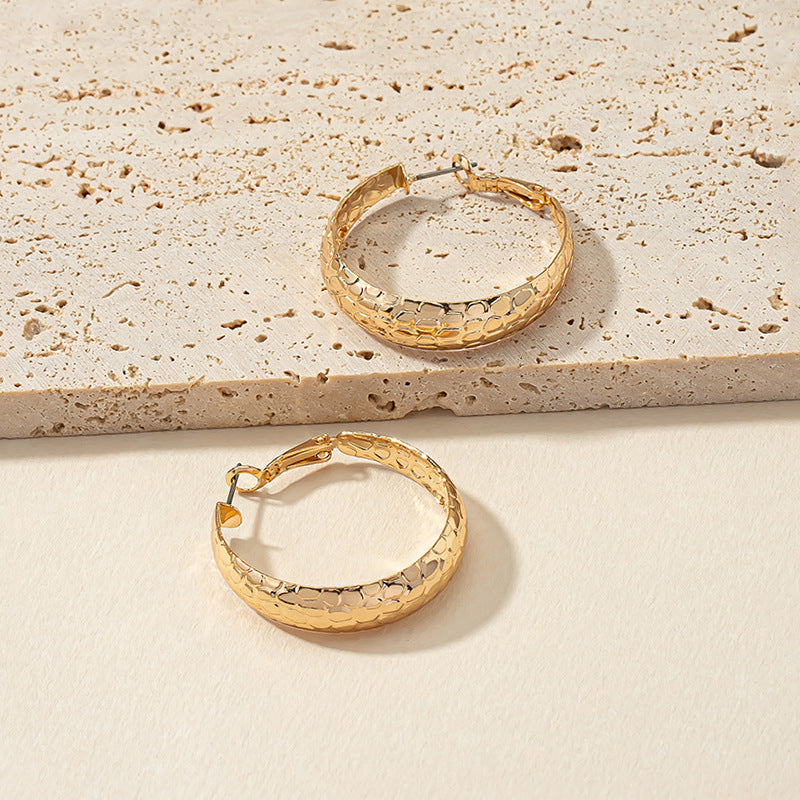 Golden Geometric Circle Earrings with Wide Edges - Vienna Verve