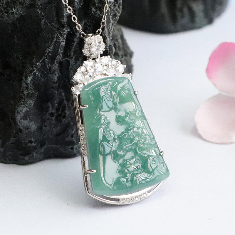 Planderful Collection Fortune's Favor Jadeite Landscape Pendant Necklace