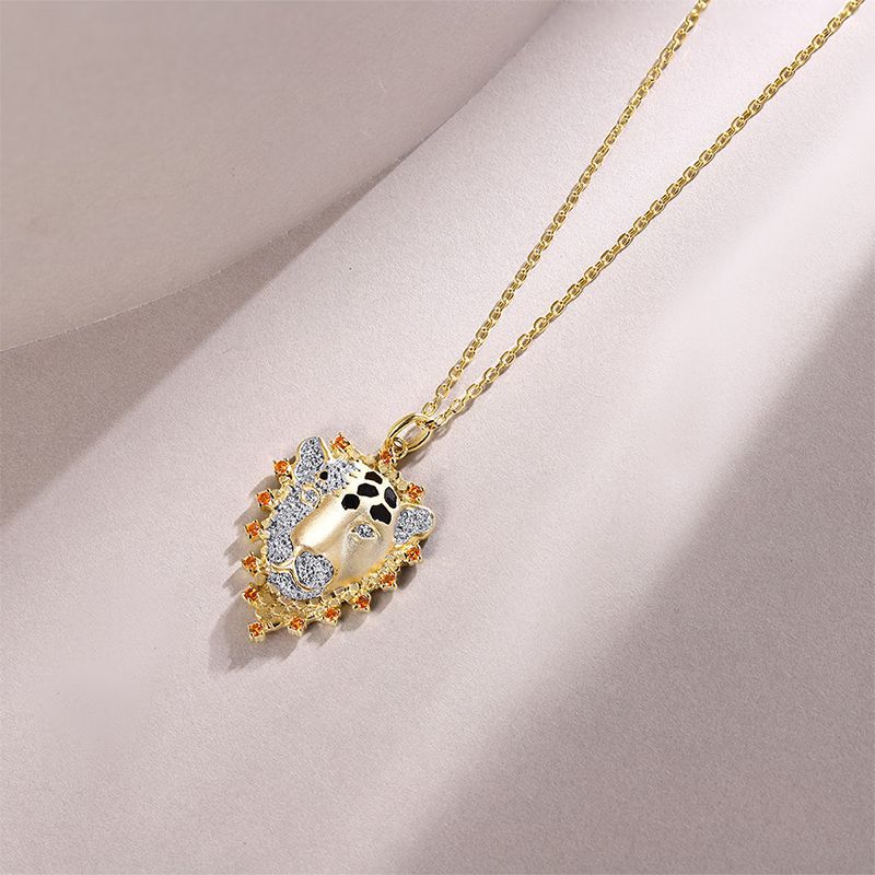 Leopard Head Pendant Zircon Silver Necklace