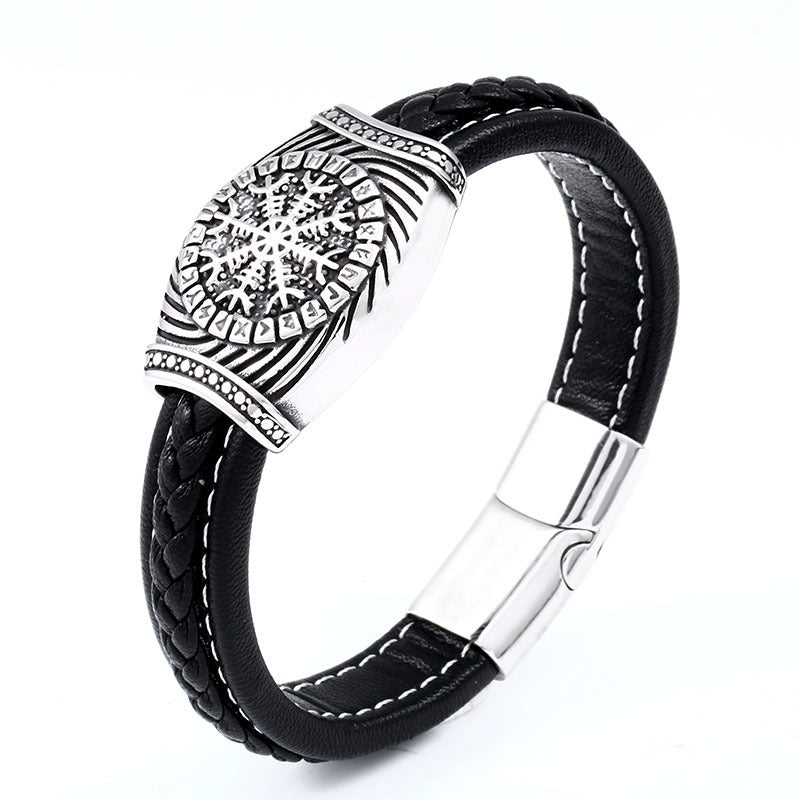 Odin's Triangular Letter Leather Bracelet - Retro Stainless Steel Viking Jewelry for Men