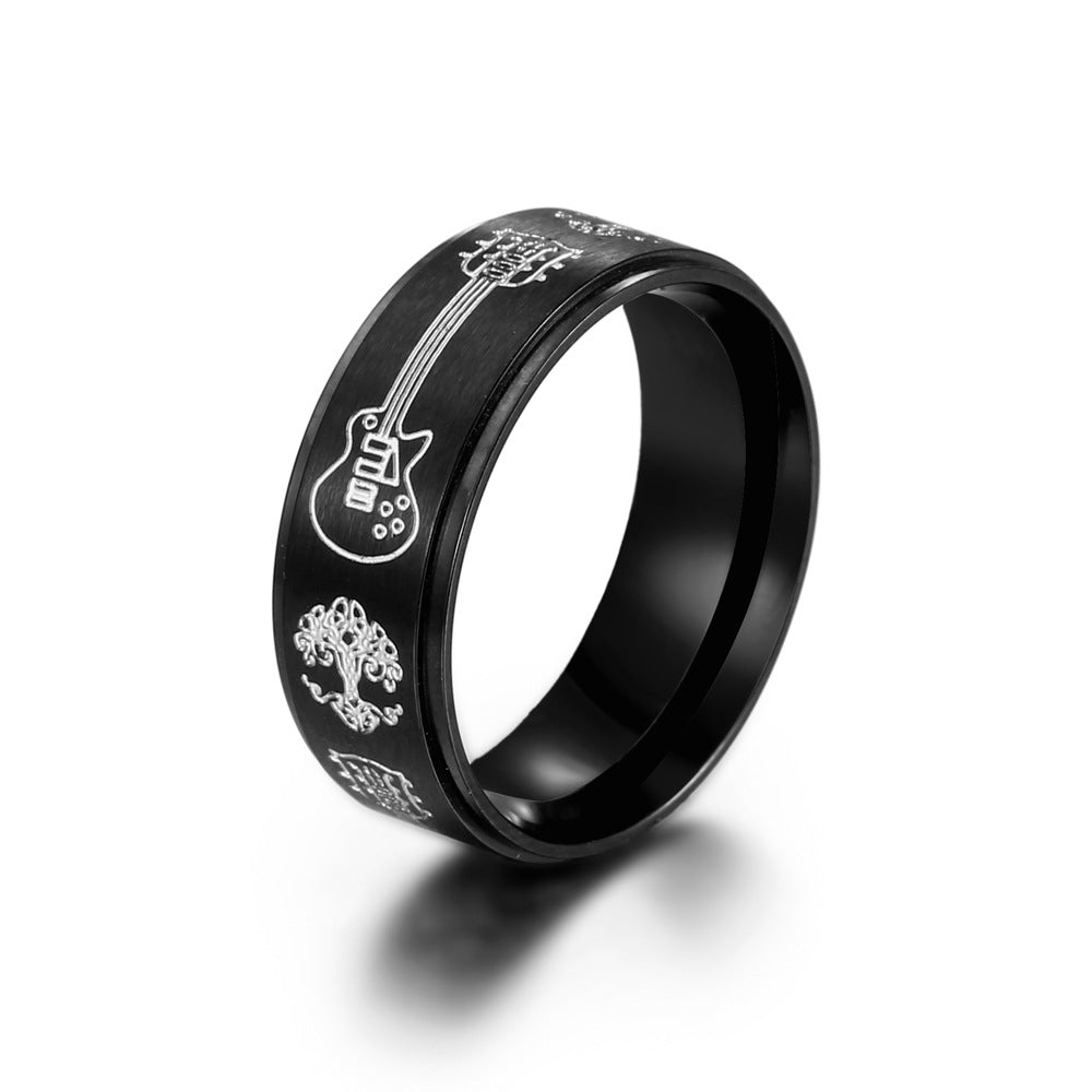 Titanium Steel Tree of Life Men's Ring - Stylish Guitar Design for Cross-Border Wholesale