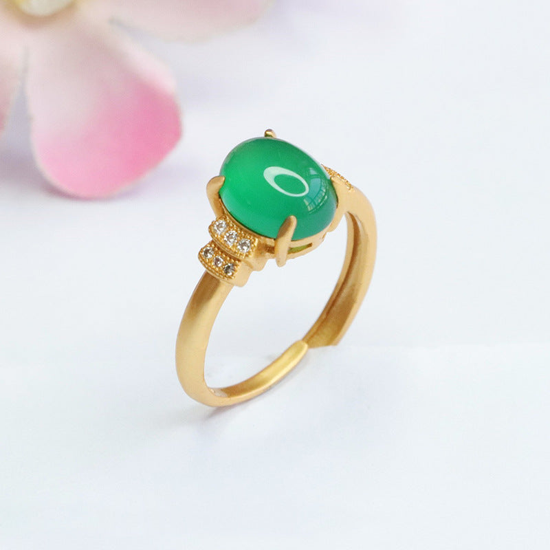 Green Chalcedony Zircon Ring with Ice Emperor Touch