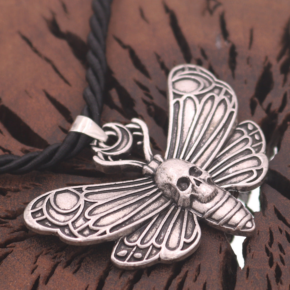 Gothic Butterfly and Skull Pendant Necklace - Norse Legacy Collection