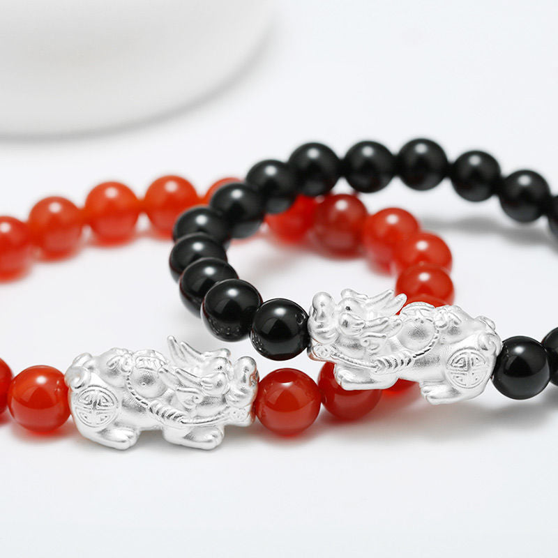 Silver Agate Pixiu Couple Bracelet