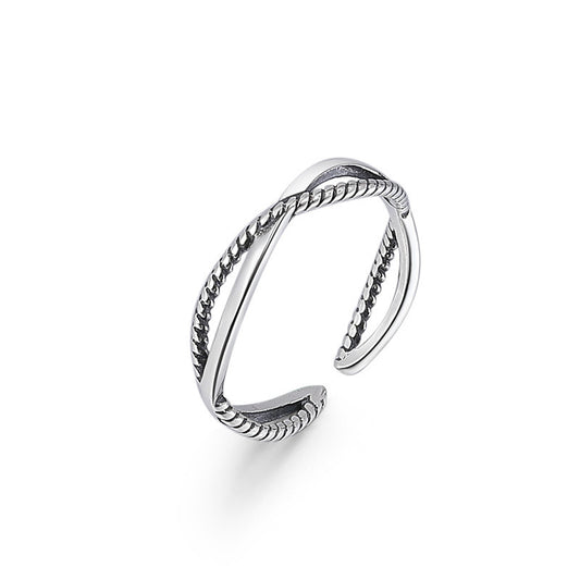 Geometric Interweaving Hollow Design Opening Sterling Silver Ring