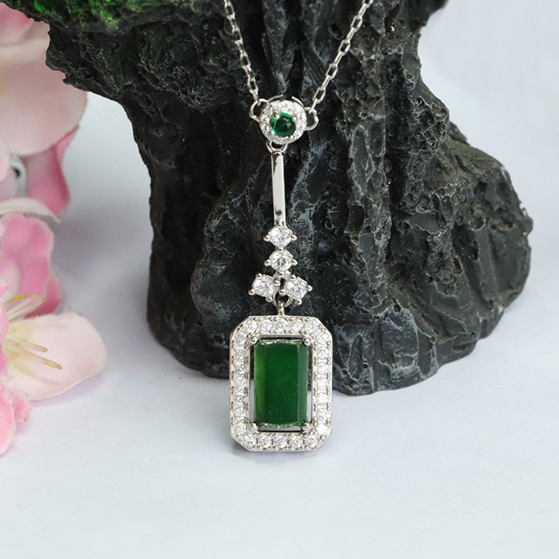 Fortune's Favor Sterling Silver Imperial Green Jadeite Ruyi Necklace