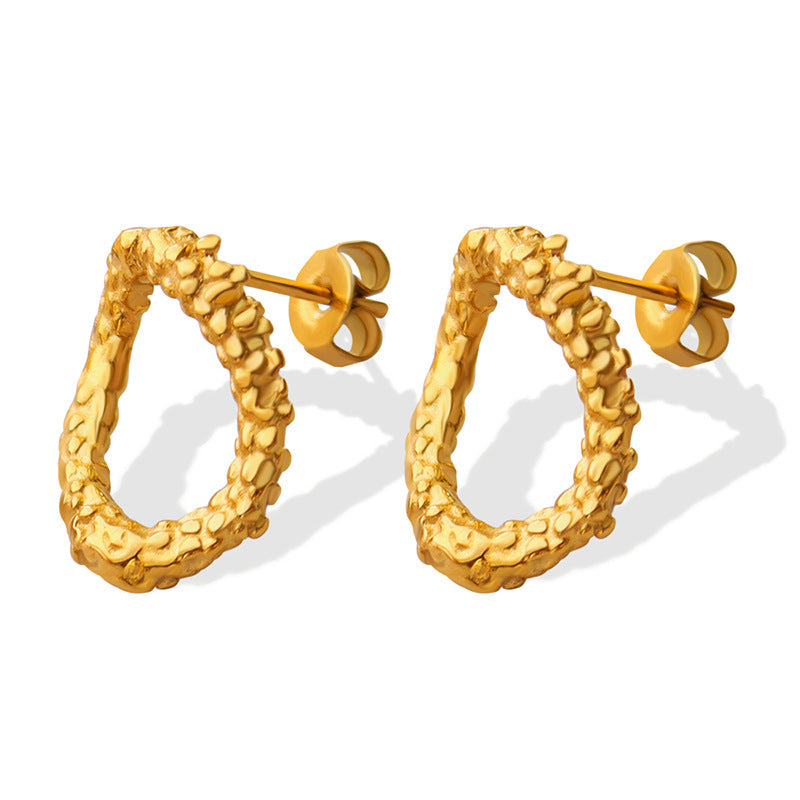 Vintage-Inspired Handcrafted Embossed Earrings in Gold-Plated Titanium Steel, Exquisite Cross-Border Accessory